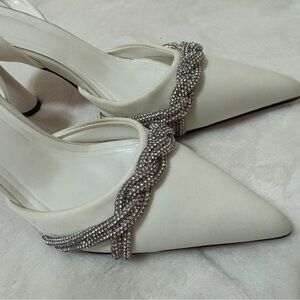ZARA Elegant White Beaded Women's Heels